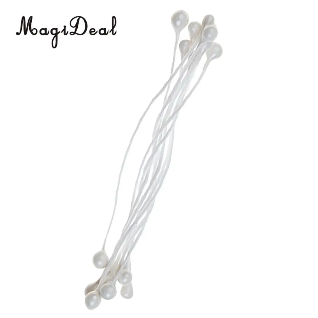 MagiDeal 150 Pieces Pearl Double Tip Floral Stamens Pearlized Double Head with Stem Gift wrapping Decoration - White
