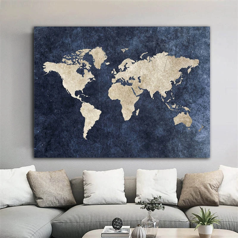 Blue World Map Wall Art Abstract Blue World Map Wall Painting Modern Maps Painting Print On Canvas  Wall Art Picture For Office Home Decorative 60X90Cm|Oil Pendant|Map  Spainoil Painting Pictures Of Flowers - Aliexpress