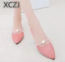 XCZJ 2018 spring and summer new pointed flat with pearl single shoes female wild flat shoes student shoes Peas shoes