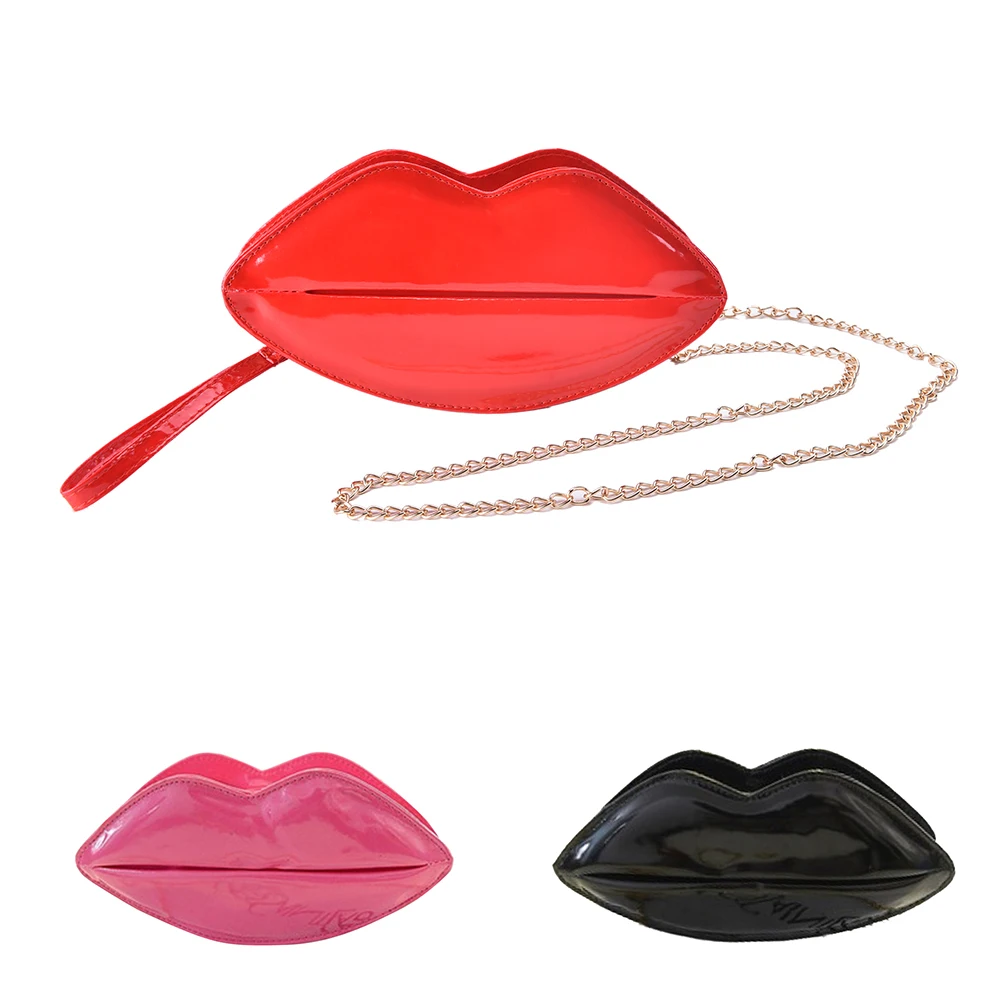 High Quality Women Red Lips Clutch Bag Ladies Acrylic Chain Shoulder