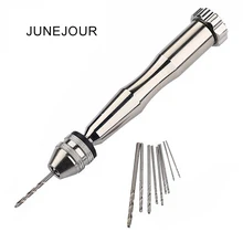 Junejour Aluminum Micro Hand Drill With Keyless Chuck& 10pcs 0.2-2mm/0.3-3.4mm Twist Drill Bit Woodwork Drilling Rotary Tool