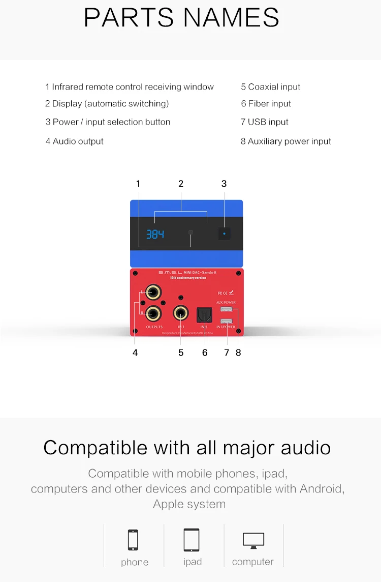 SMSL санскрит 10th SK10 Мини Hifi цифровой декодер AK4490 PCM384 DSD256 ЦАП Pre-out акселерометр Поддержка OTG с удаленным Управление