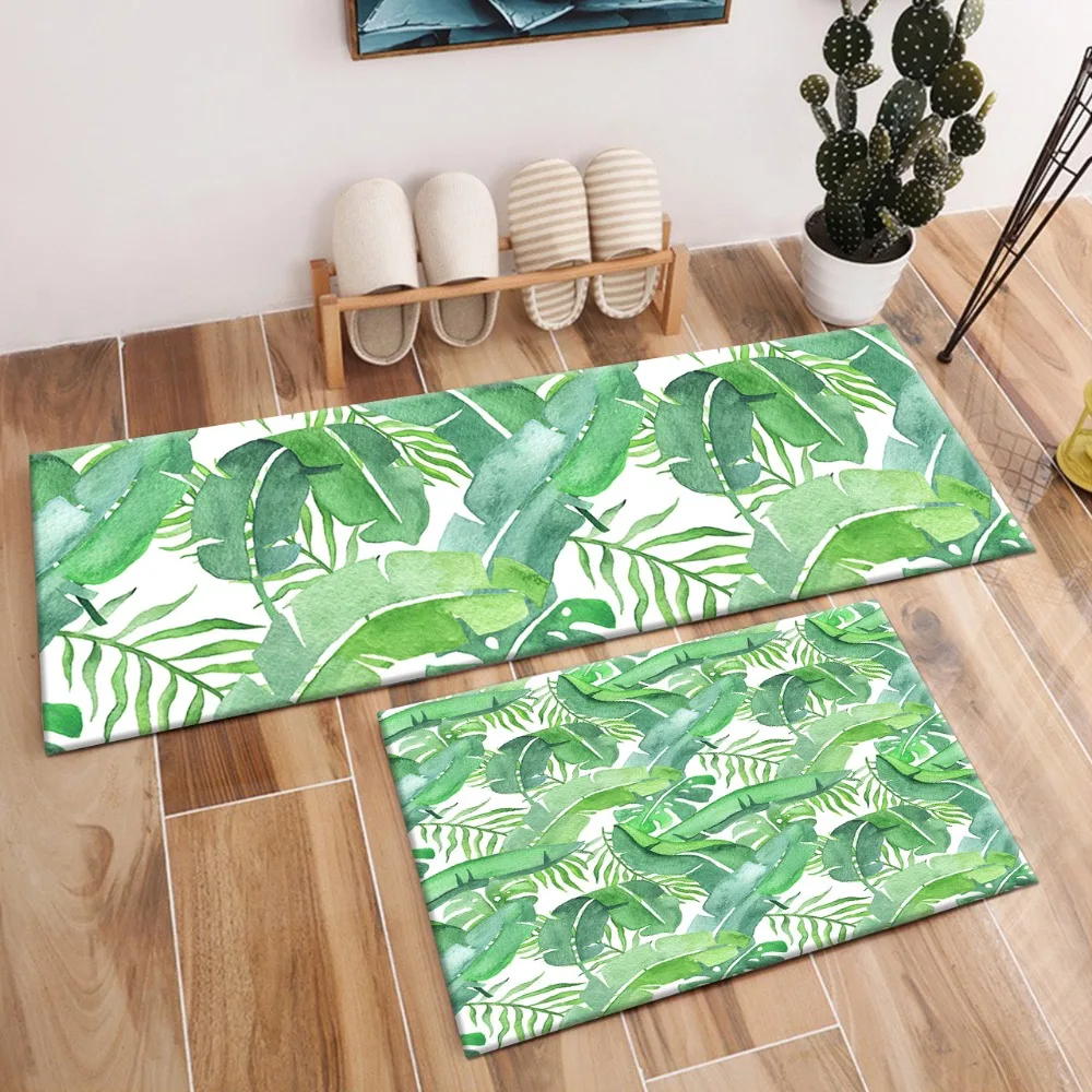 Watercolor Banana Leaves Bath Mat Door Rug Non Slip Home Decor Bathroom Carpet