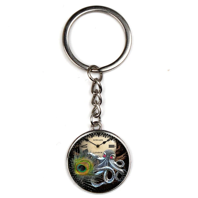 

XKXLHJ New 2 Color Classic Round Key Chain Alloy Time Glass Jewelry Butterfly Pendant Key Chain Women's Jewelry Private Custom
