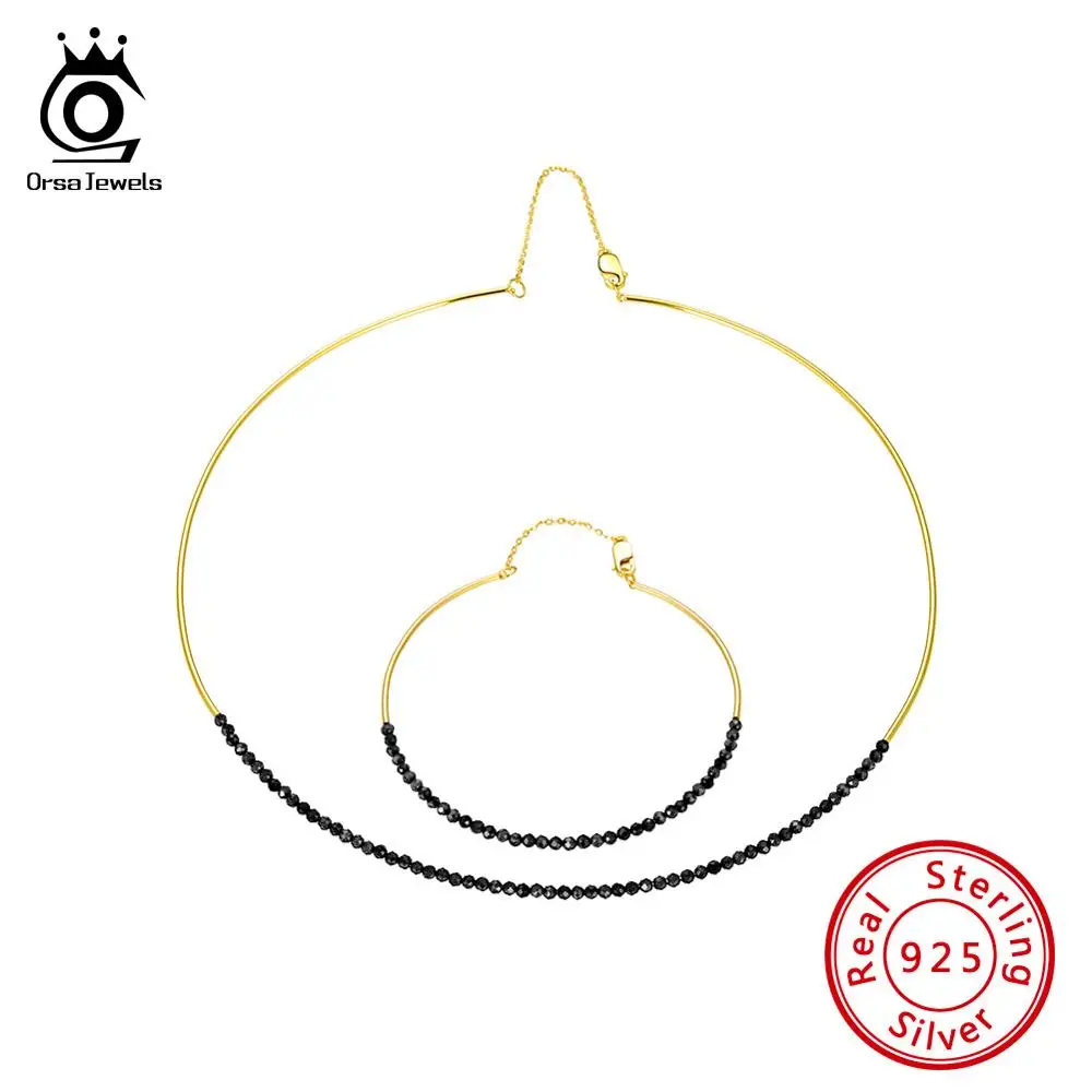 

ORSA JEWELS Natural Stone Female Bracelets & Choker Authentic 925 Sterling Silver Jewelry Set Elegant Fine Jewelry Gifts SS38