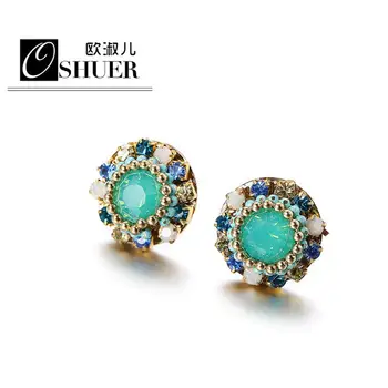 

OSHUER New handmade Fashion Round Earrings for Women Crystal Stud Earrings Patriotic Jewelry