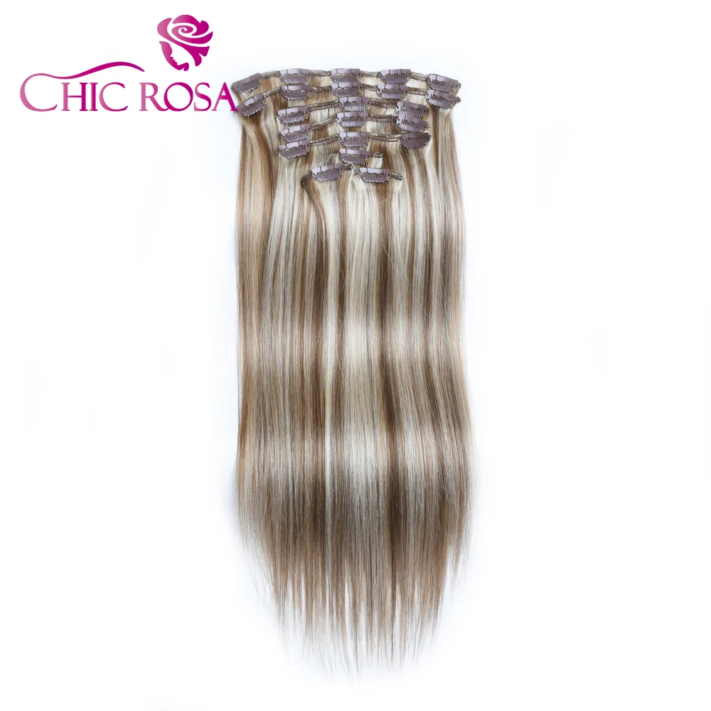 CHIC ROSA Clip In Hair Piano Color 90 Gram Human Hair Extension 10 Pcs