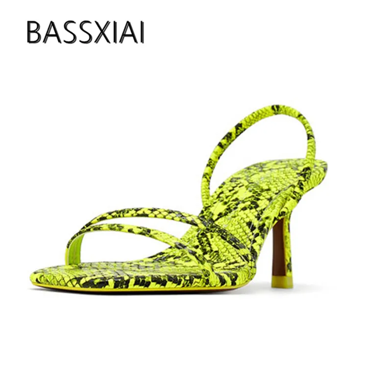 

2019 Snakeskin Gladiator Sandals Woman Open Toe Narrow Band Strange Heel Pumps Women Shoes