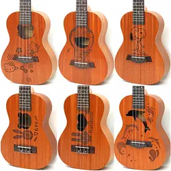 Концерт укулеле 23 дюймов Электрический мини гитара мультфильм 4 Strings Ukelele Guitarra красного дерева ручной работы музыкальный Уке акустической