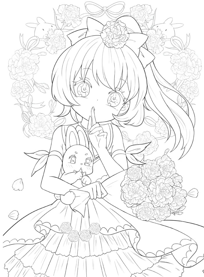 Coloring Book of Flowers & Sweetgirls Kawaii Anime Lolita Fashion ...