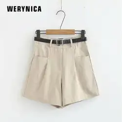 Werynica 2019 новый сезон: Весна-Лето Формальные шорты для женщин для Корейская Высокая талия с пояса широкие брюки женская короткая юбка