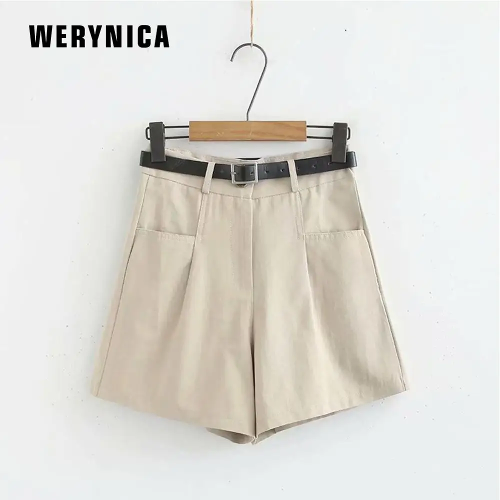 

Werynica 2019 New Spring Summer Formal Shorts Women Korean High Waist With Sashes Wide Leg Shorts Skirts Female Casual Botton
