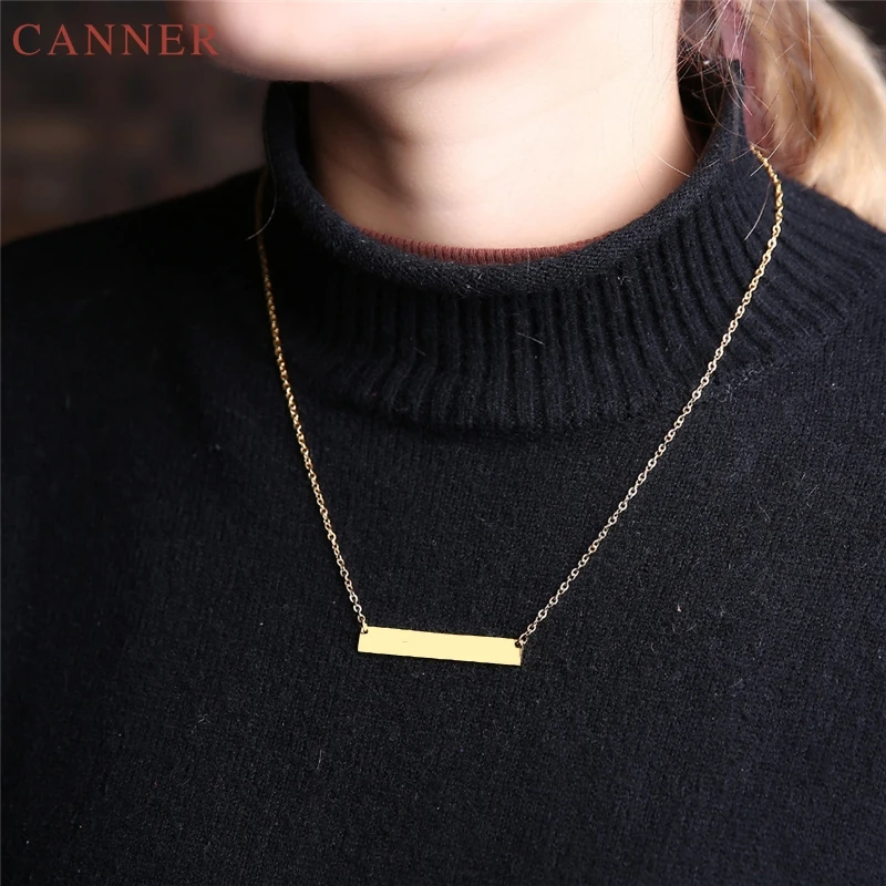 Stainless Steel Necklace Women Geometric Rectangle Pendant Necklace Gold/Silver Simple Metal Bar Necklace Jewelry collier C40