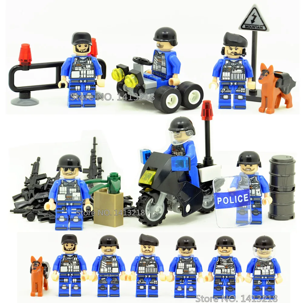6pcs SWAT Military World War 2 Soldier Police Army Gun