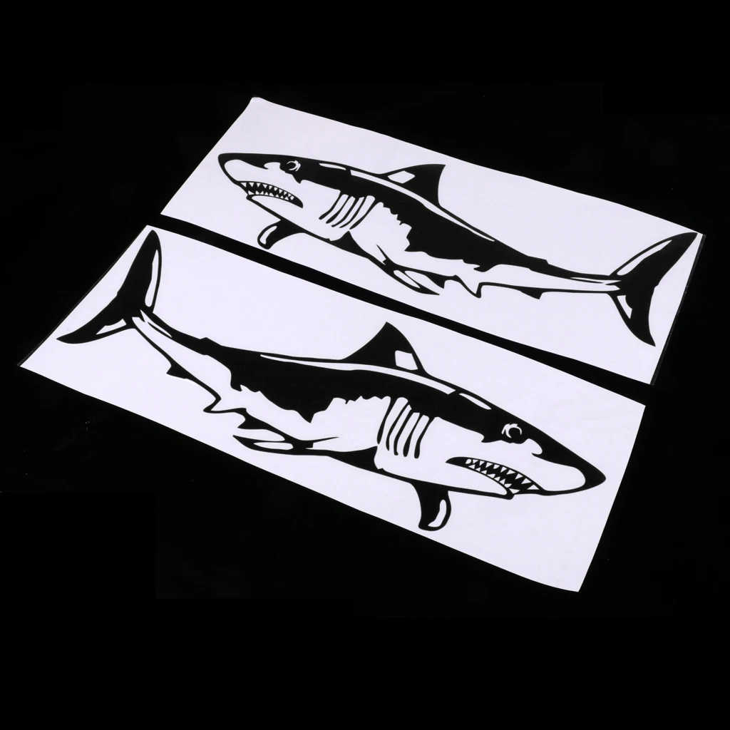1 Pair Large Durable PVC Shark Sticker Funny Decals for Kayak Fishing Ocean Boat Canoe Dinghy Raft DIY Accessories