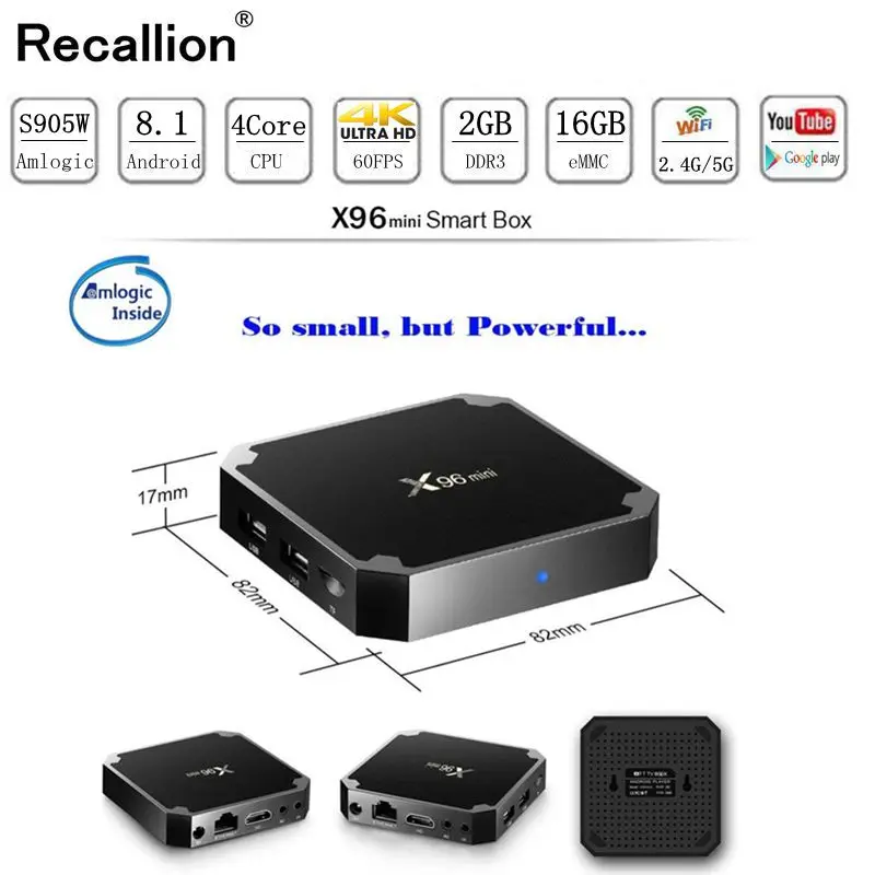 

RECALLION X96 mini Android TV BOX X96mini Android 7.1 Smart TV Box 2GB 16GB Amlogic S905W Quad Core 2.4GHz WiFi Set top box
