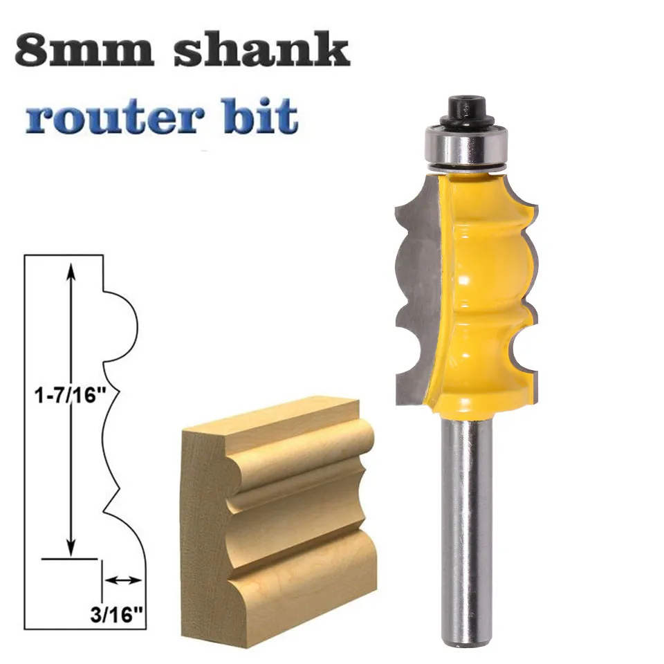 

1PC 8mm Shank Architectural Molding Wood Router Bit With Bearing Two Flute Tungsten Carbide Woodruff Keyseat Milling Cutters