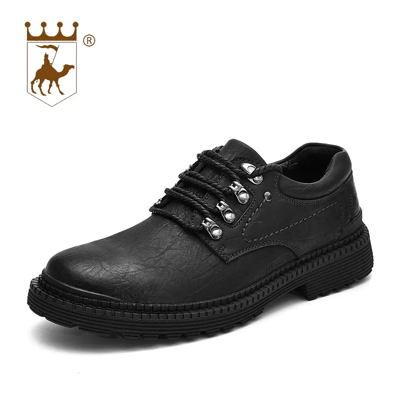 

BACKCAMEL Handmake Mens Leather Boots Wear-resistant Non-slip Motorcycle Boots Outdoor Casual Shoes Slip Lace Footwear Size38-44