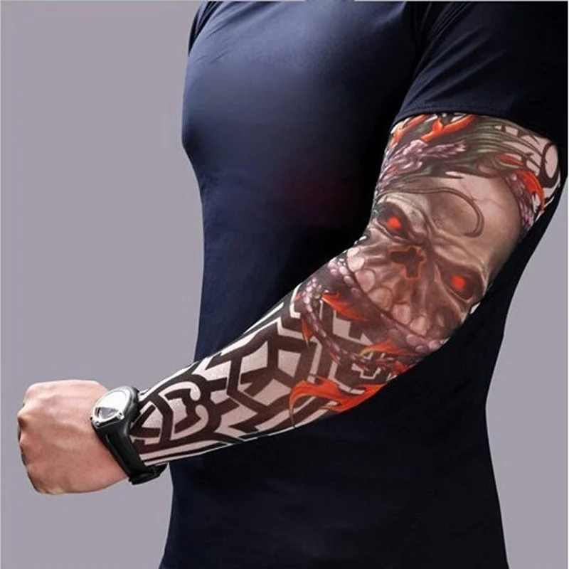 Новая мода 2 шт/партия Панк Мужчины Женщины УФ Солнцезащитный череп тема Поддельные рукава для татуировки гетры многоцветные