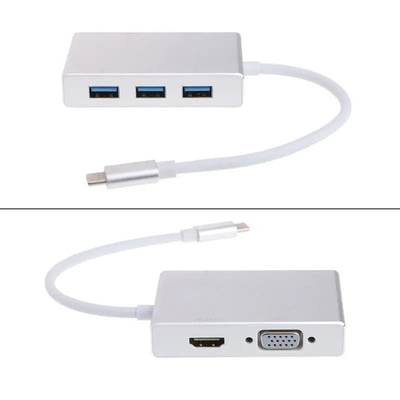 USB C к HDMI VGA 2 K 4 K адаптер, Тип C к HDMI VGA 3 USB3.0 концентратор, портативный преобразователь адаптер для mac book Pro/samsung Gala