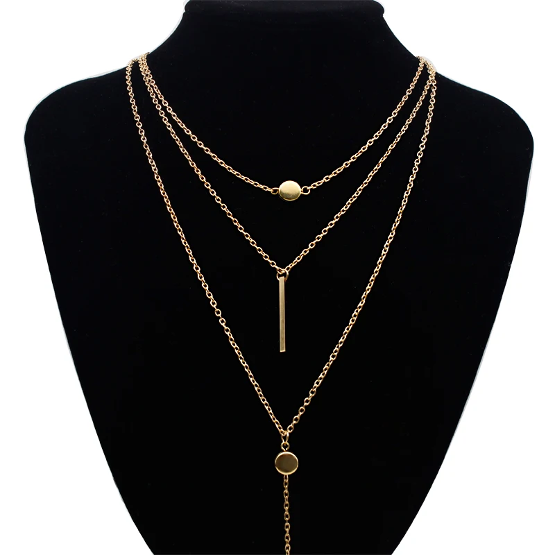 Elegant Multi Layers Long Chain Dots Charm Necklace ...