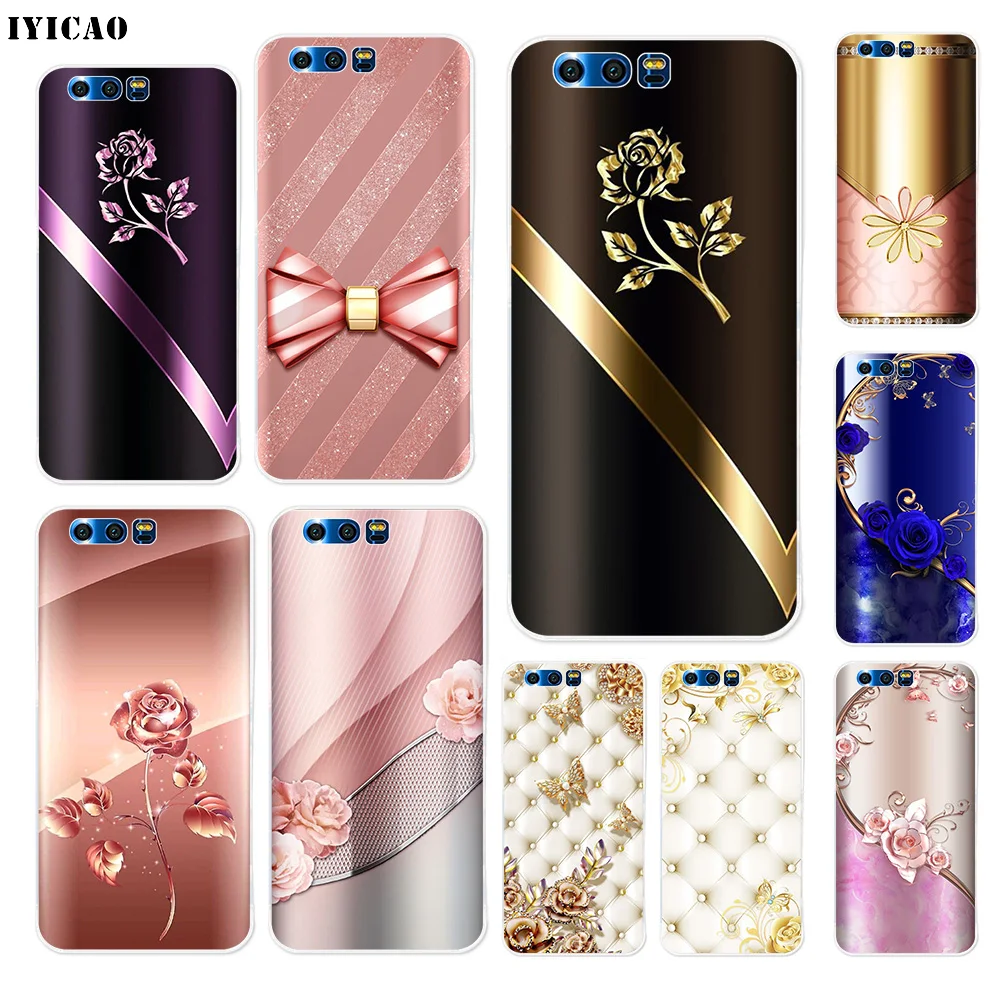 

IYICAO Artistic pink gold roses print Soft Silicone Case for Huawei Y9 Y7 Y6 Prime 2018 Honor 8C 8X 8 9 10 Lite 7X 7C 6A 7A Pro
