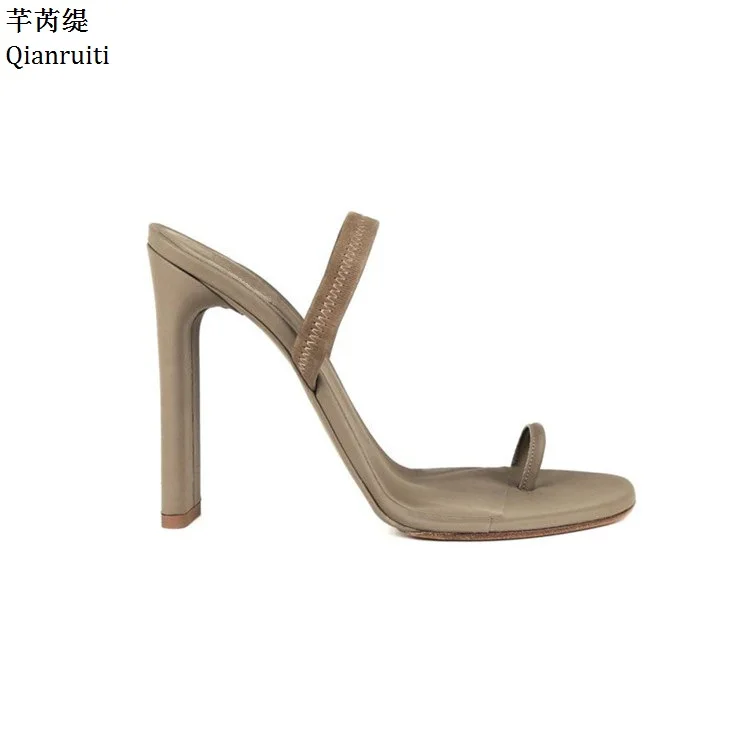

Qianruiti Kim Kardashian Style High Heels Women Shoes Nude Faux Suede Block Heels Women Sandals Slip-On Slingback Women Pumps