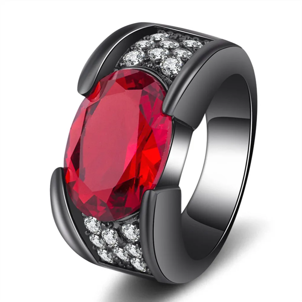 Fatpig Men Ring Stainless Steel Solitaire Red Fashion Black Filled Man