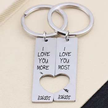 

1 Pair I Love You More Most Heart Pairs Keychain Custom Date Personality Gift Lovers Couples Jewelry Keyrings Bag Charm Key Tag