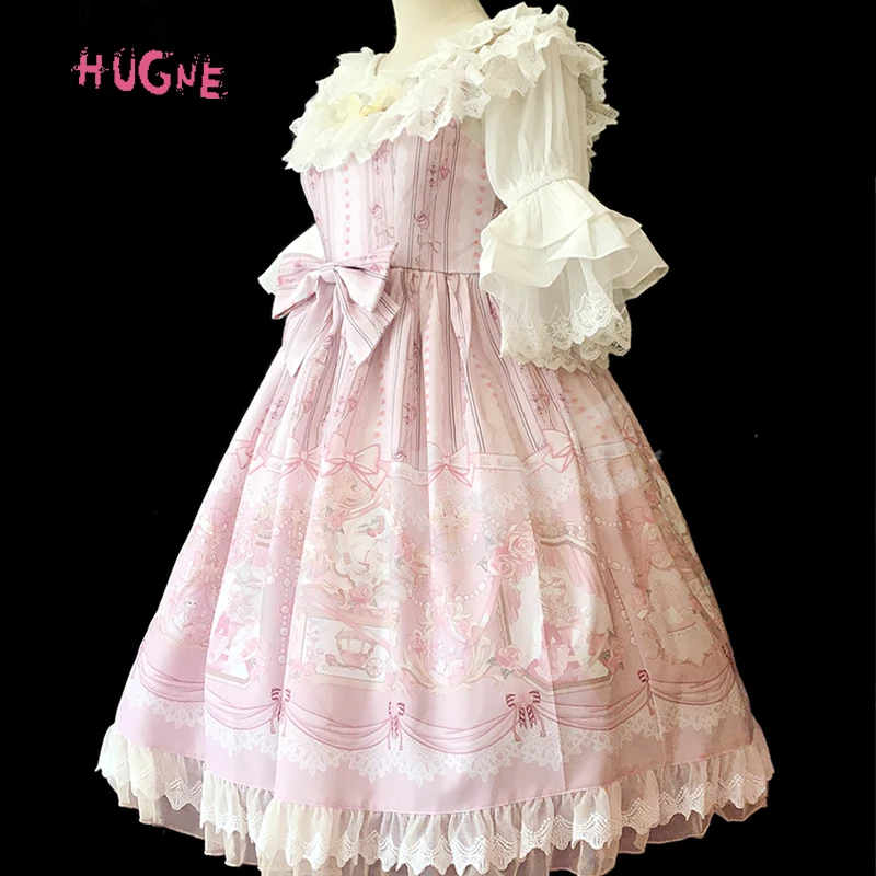 Hugne Rose queen~ сладкий печатных Лолита JSK платье без рукавов миди платье Инфанта