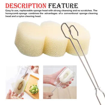 

Cleaning Tool Sponge Brush For Bottle Feeding Stainless Steel Handle Cup Cleaning Brush Replaceable Sponge Head Bottle Brush