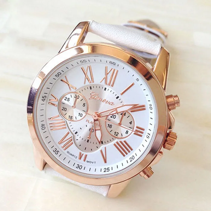 

Splendid Hot Selling Fashion Geneva Women's Roman Numerals Faux Leather Analog Quartz Watch for Men Women