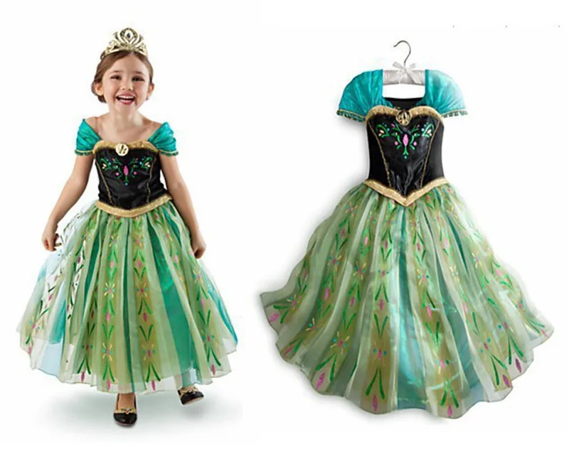Girls Dresses Summer 2016 Girl Dress Children clothing Anna Blue Movie Dress + Red Cape Girl Princess Dresses Cosplay Costumes children dress
