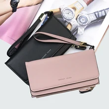 Женский кошелек из искусственной кожи высокого качества, Женский Длинный кошелек, однотонные клатчи, сумки дамские бумажники, держатель для телефона