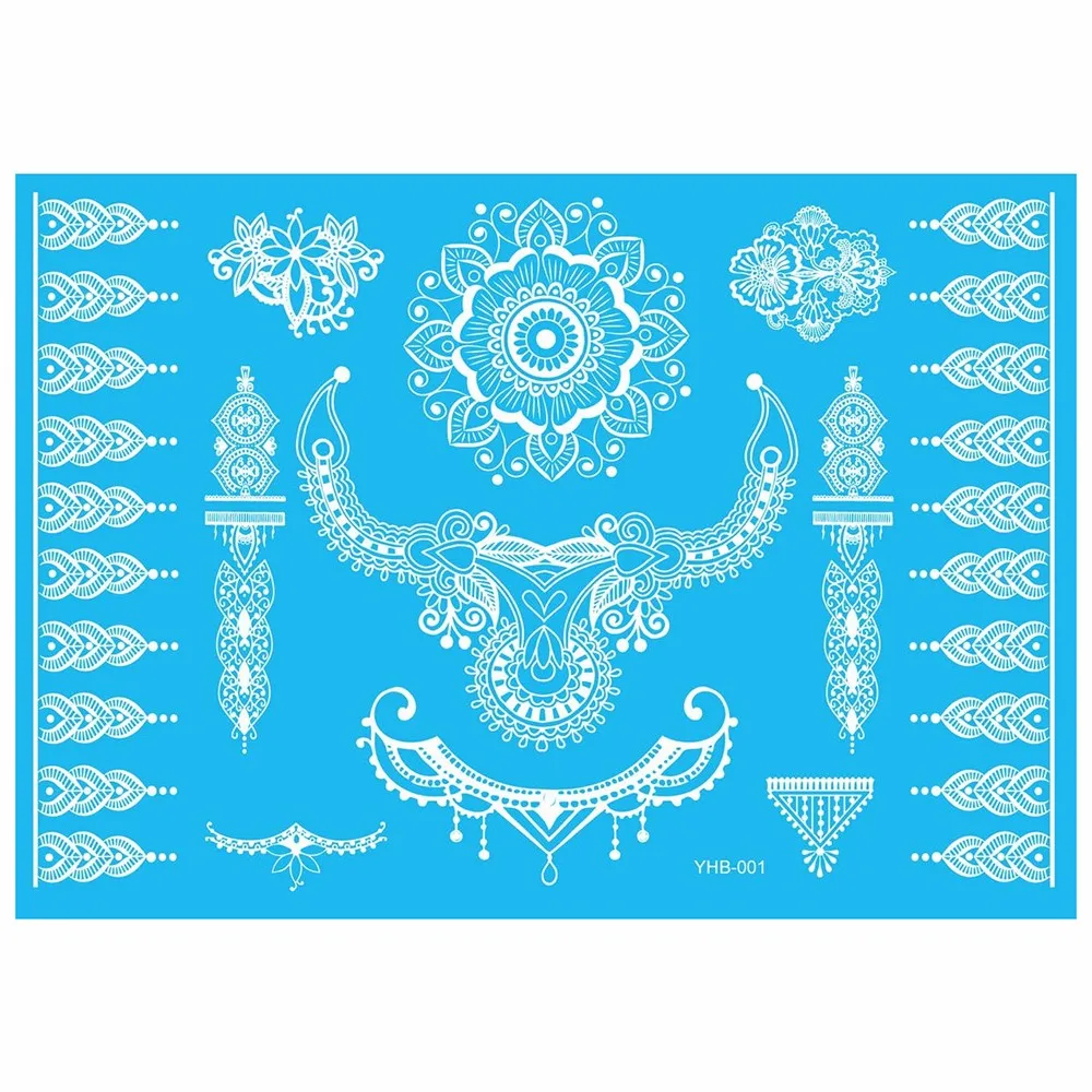 1 Piece Indian Arabic White Henna Flower Lace Tattoo Paste Paper WYHB-001 Choker Pendant Jewelry Temporary Tattoo Sticker Design (2)