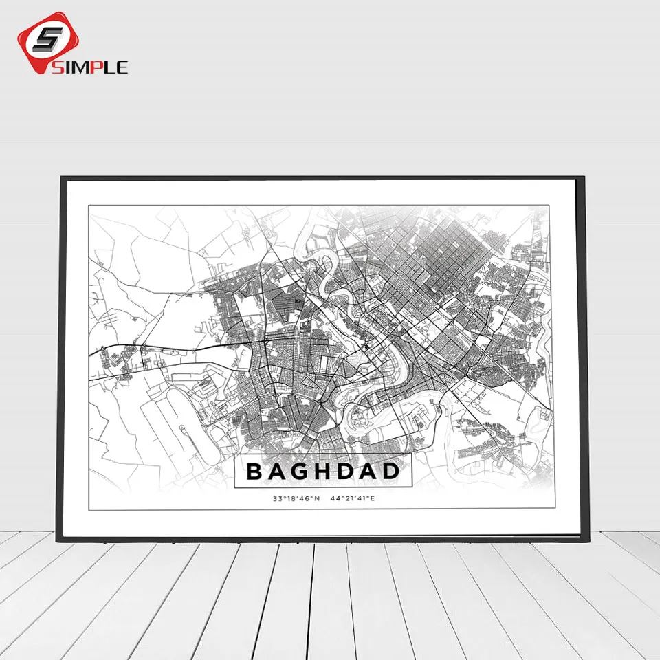 

Iraq Baghdad Posters and Prints Wall Art Canvas Painting Wall Pictures For Living Room Nordic A4 Decor Iraq City Grip Map Prints