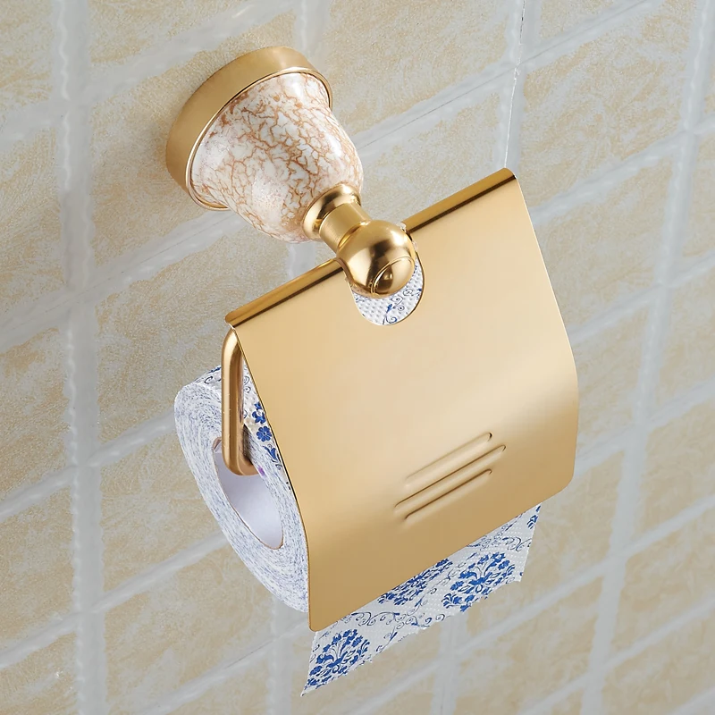 Toilet Paper Holder Waterproof Aluminium Ceramic Decorative Paper Towel Holder Wall Mounted Bathroom Tissue Roll Paper Rack Gold