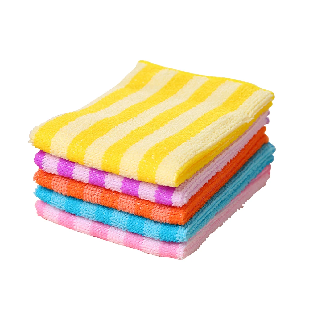 

5pcs/Pack Two-Color Stripes High Water Absorption Cleaning Towel Multipurpose Microfiber Cleaning Cloth (Random Color)