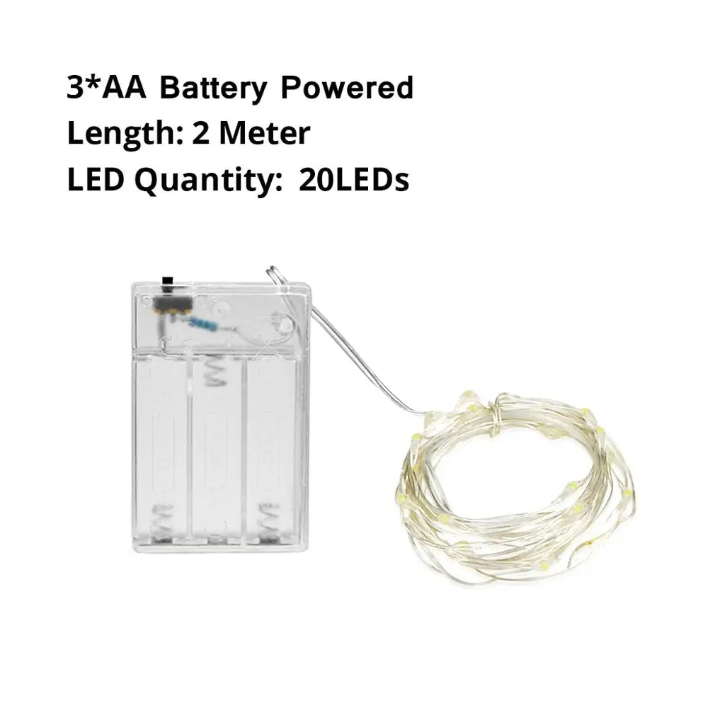 Гирлянда, медный провод, светодиодный светильник для кухни, 2 м, 5 м, 10 м, 20 м, батарея/перезаряжаемый, светодиодный, сказочный светильник, домашний декор, светильник - Цвет: 2M AA Battery