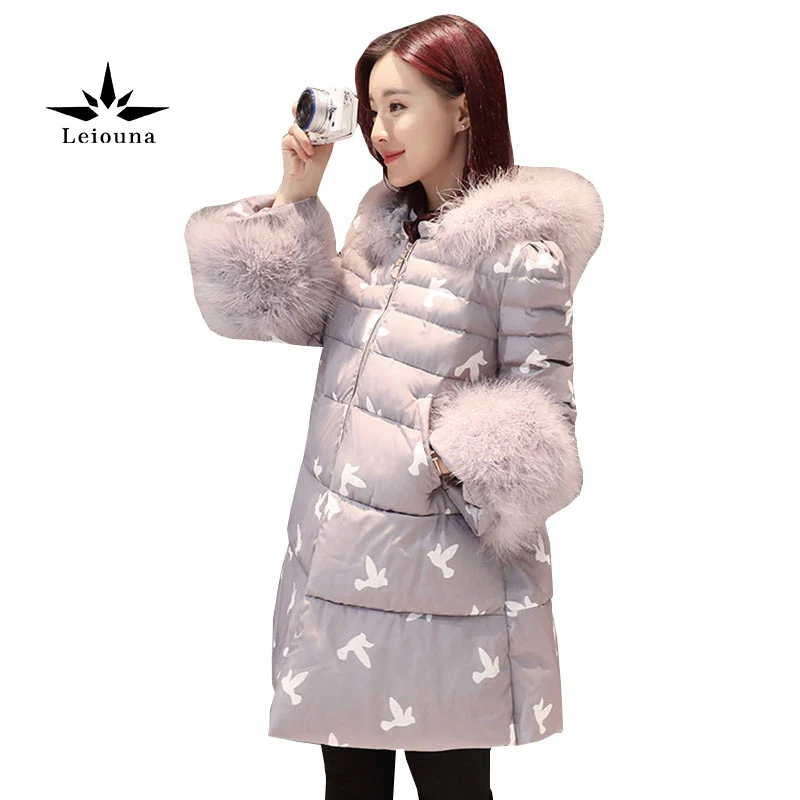 

Leiouna Winter Women Cotton Jacket 2019 New Hooded Long Cloak Type Printed Wadded Coat Parkas Warm Loose Femlae Overcoat