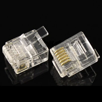 

Gold Plated Network Connector 100PCS Crystal Head RJ12 6P6C Modular Plug
