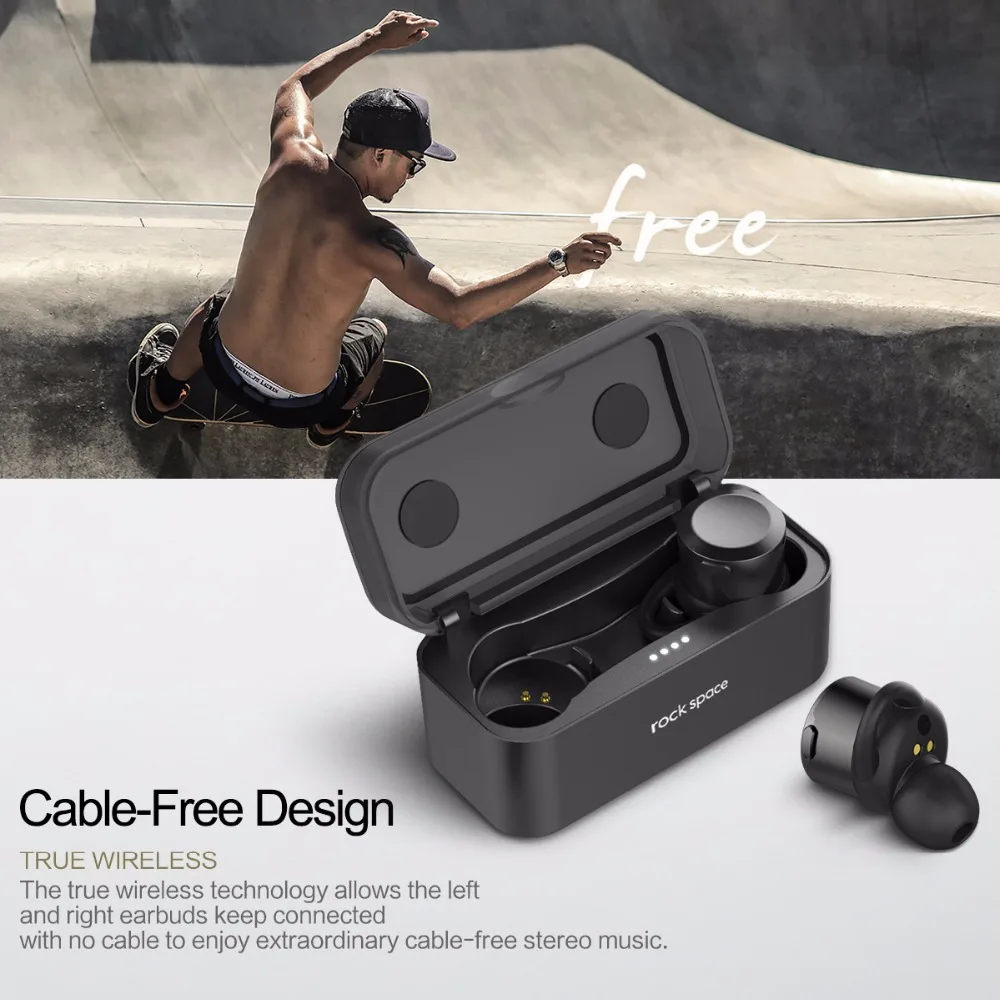 ROCKSPACE True Wireless Stereo Updated Earphones Sweatproof Long Tima Playing Headset With Super Quality Sound  For iPhone Phone