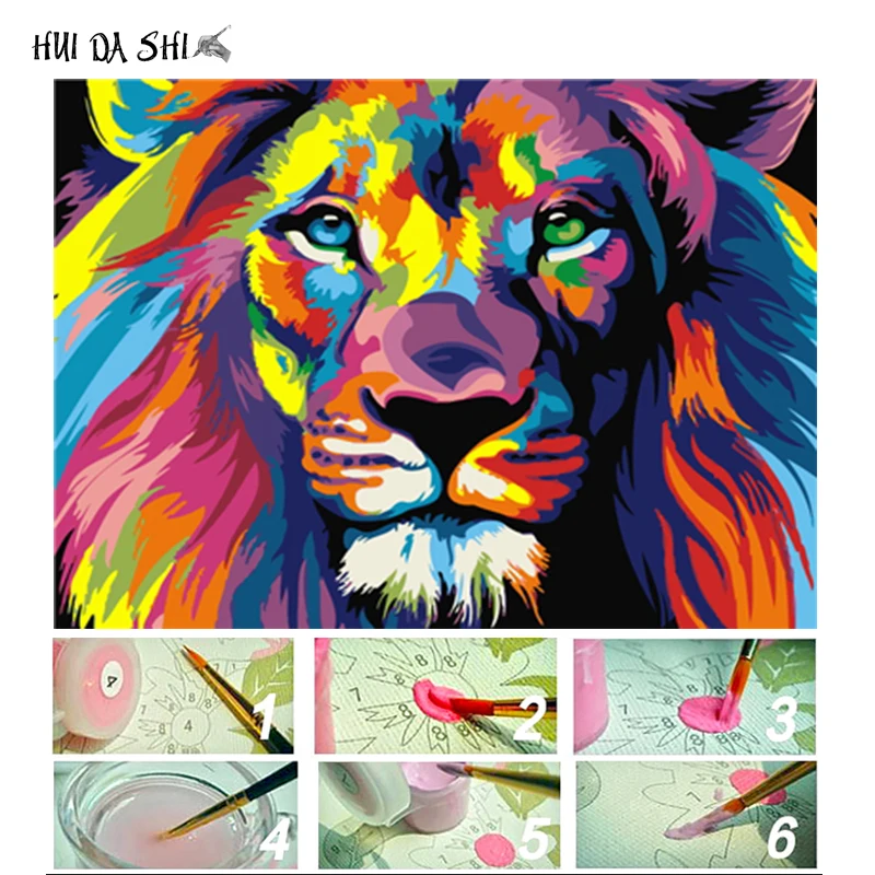 

Frame DIY Painting By Numbers Kits Colorful Lions Animals Hand Painted Oil Paint By Numbers For Home Decor 40x50cm Art