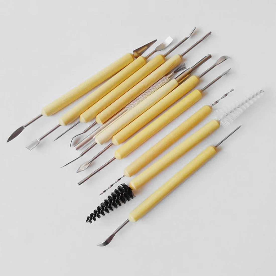 11pcs/Set Wood Handle Pottery Set Wax Carving Sculpt Smoothing Polymer
