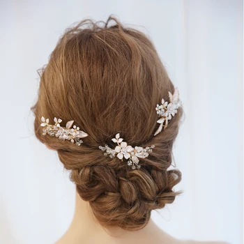 

3 pcs Flower Crystal Hair Comb Gold Headpiece Bridal Hairpins Wedding Hair Accessories Plant Party Women Jewelry