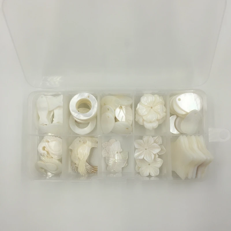 

15-30MM "Animal & Flower Pendants " 63Pcs/Set Natural Shell Beads Jewelry Charms & Pendants