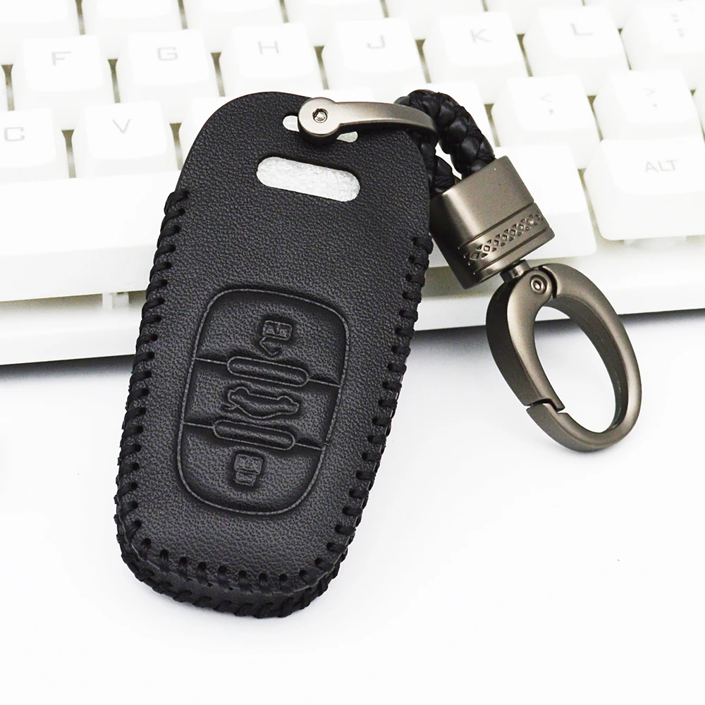 

Auto Key Fob Cover Case For Audi A4 B7 B8 A5 A6 C5 A7 A4L A6L Q5 Q7 S5 S6 C7 S7 S8 A8L Genuine Leather Car Key Bag Chains Holder