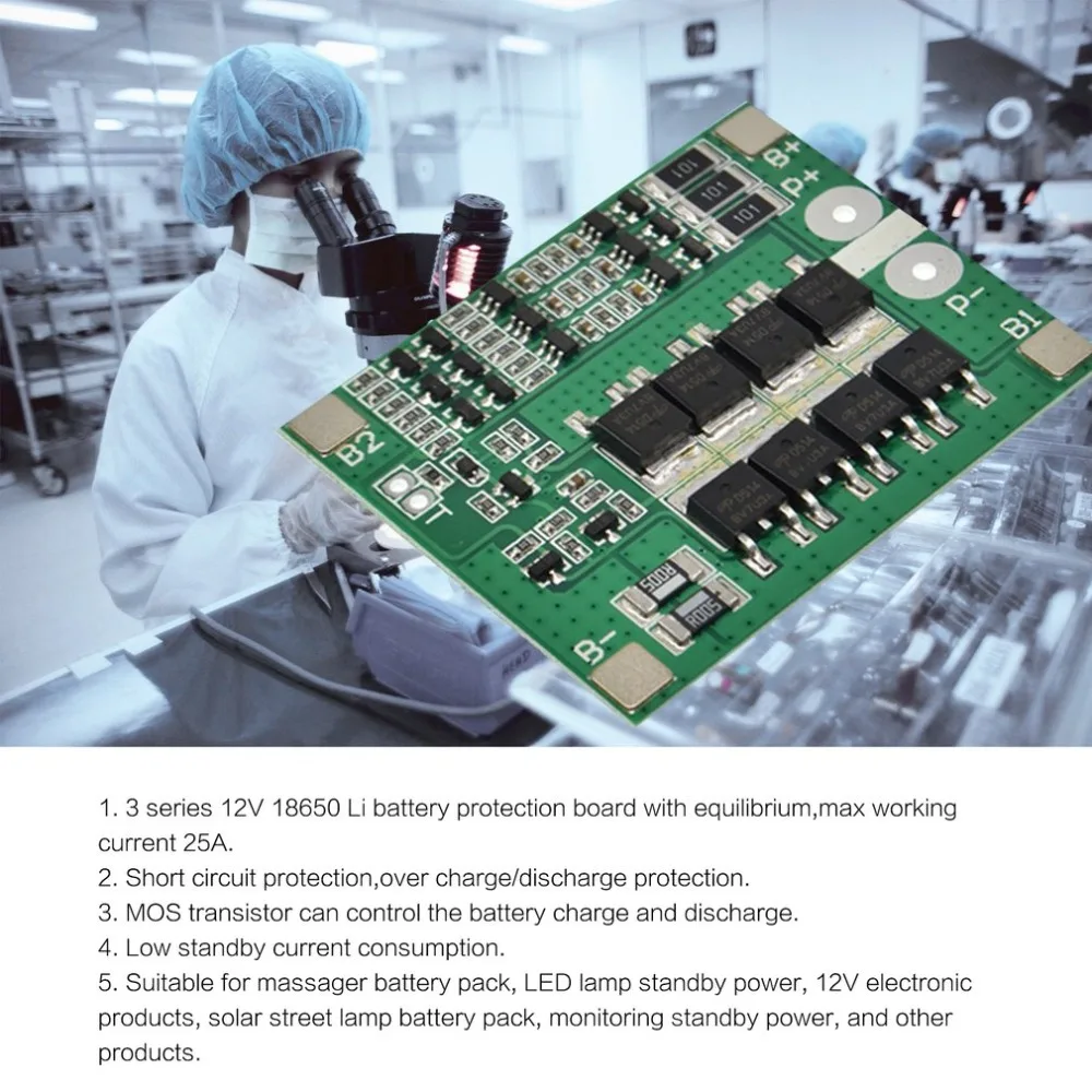 

3S 12V 25A Li-ion Lipo Battery 18650 Board Charger Protection Cell Charging Module Electronic BMS Packs PCM with Balance