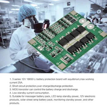 

3S 12V 25A Li-ion Lipo Battery 18650 Board Charger Protection Cell Charging Module Electronic BMS Packs PCM with Balance