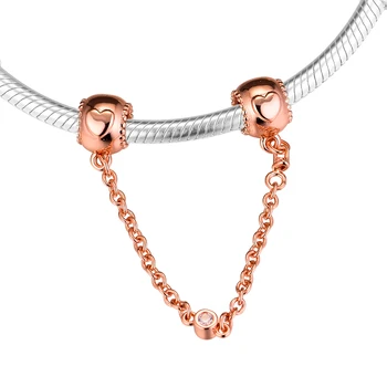 

DIY Beads For Jewelry Making Embossed Hearts Safety Chain Fits Original Bracelets For Woman Rose Gold Jewelry